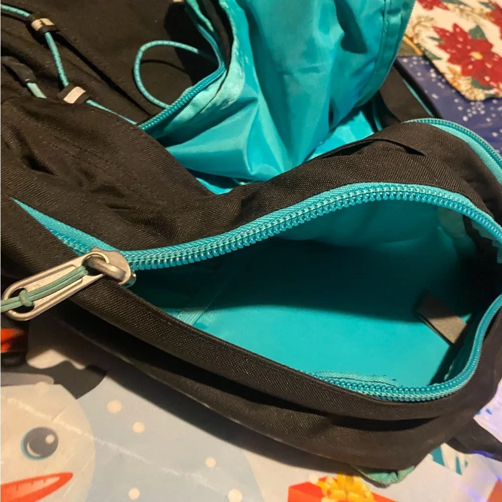 The North Face Jester Black Backpack with Teal Straps